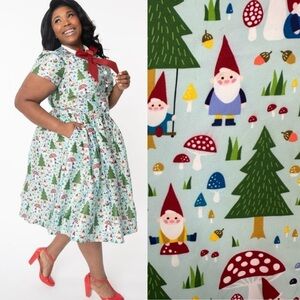 NWOT Unique Vintage Cora Swing Dress – Forest Gnome Christmas Scene Sz 3X